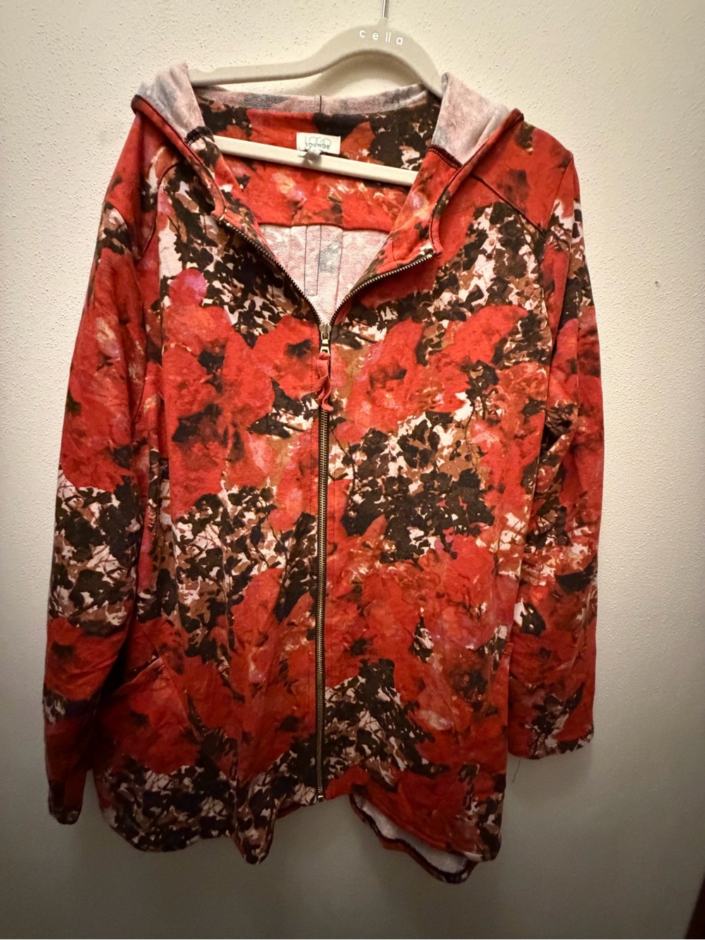 LOGO by Lori Goldstein Orange Red Floral Zip Hoodie